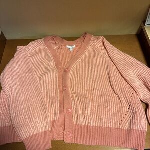 Pink Striped Button Cardigan